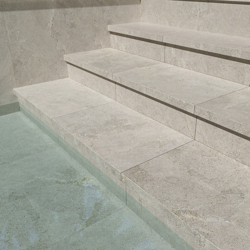 Anthology Ash 400x600mm Drop Edge External Bullnose Natural Stone Look Tile