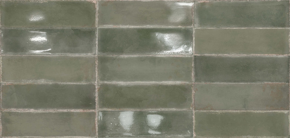 Atlantique Olive Gloss 69x240mm Handmade Look Green Subway Tile