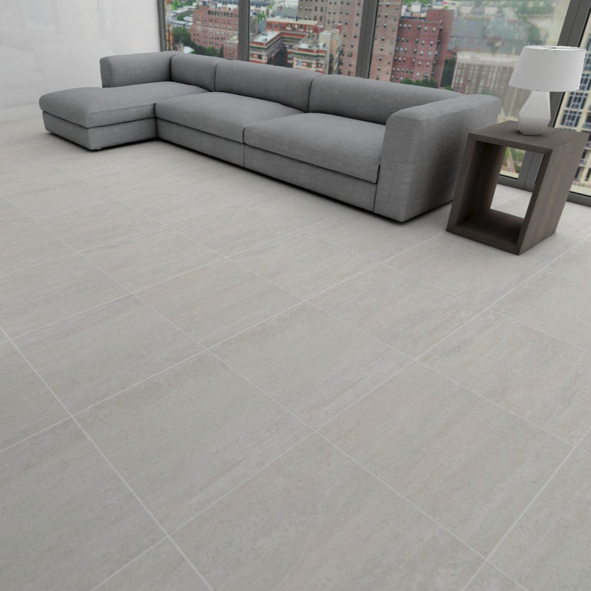 Avoca 600x600 Matt Bianco Vein Cut Travertine Look Tile