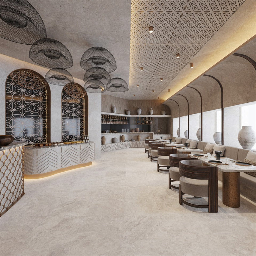 EarthCast Bianco Travertine Look 600x600 Indoor/Outdoor Porcelain Tile