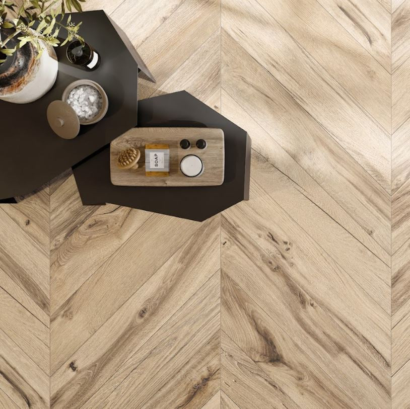 Bona Chevron XL Ecru 850x150mm Timber Look Tile