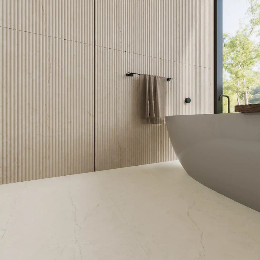 Botticino Classico Matt 600x1200 Beige 3D Flute Feature Tile