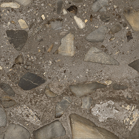 Ciottoli Sassi Antracite Matt Rectified 604x604mm Italian Stone Look Porcelain Tile