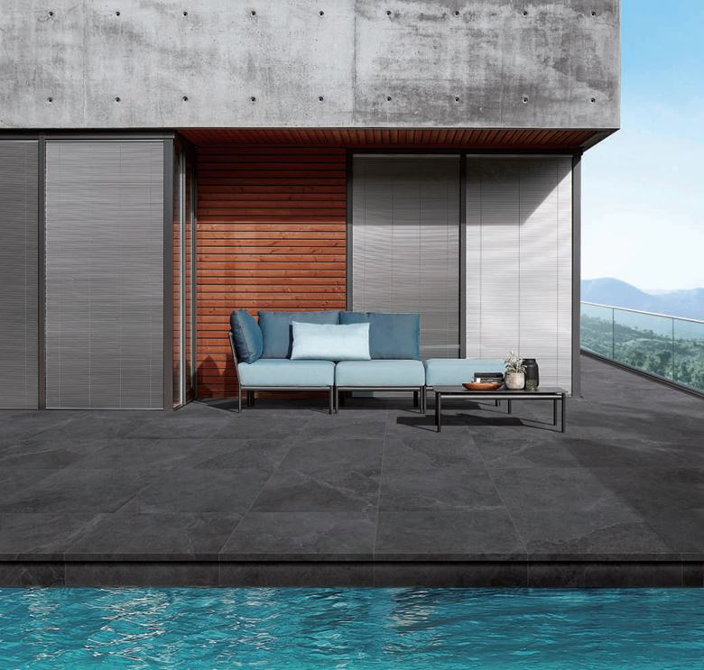 Enzo Coal Bullnose Pencil Edge 400x600mm Anti-Slip Stone Look Porcelain Tile