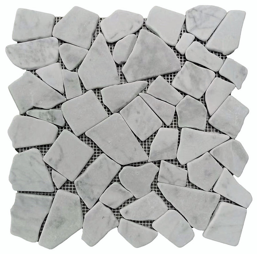Crazy Carrara Tumbled 305x305mm Natural Marble Mosaic