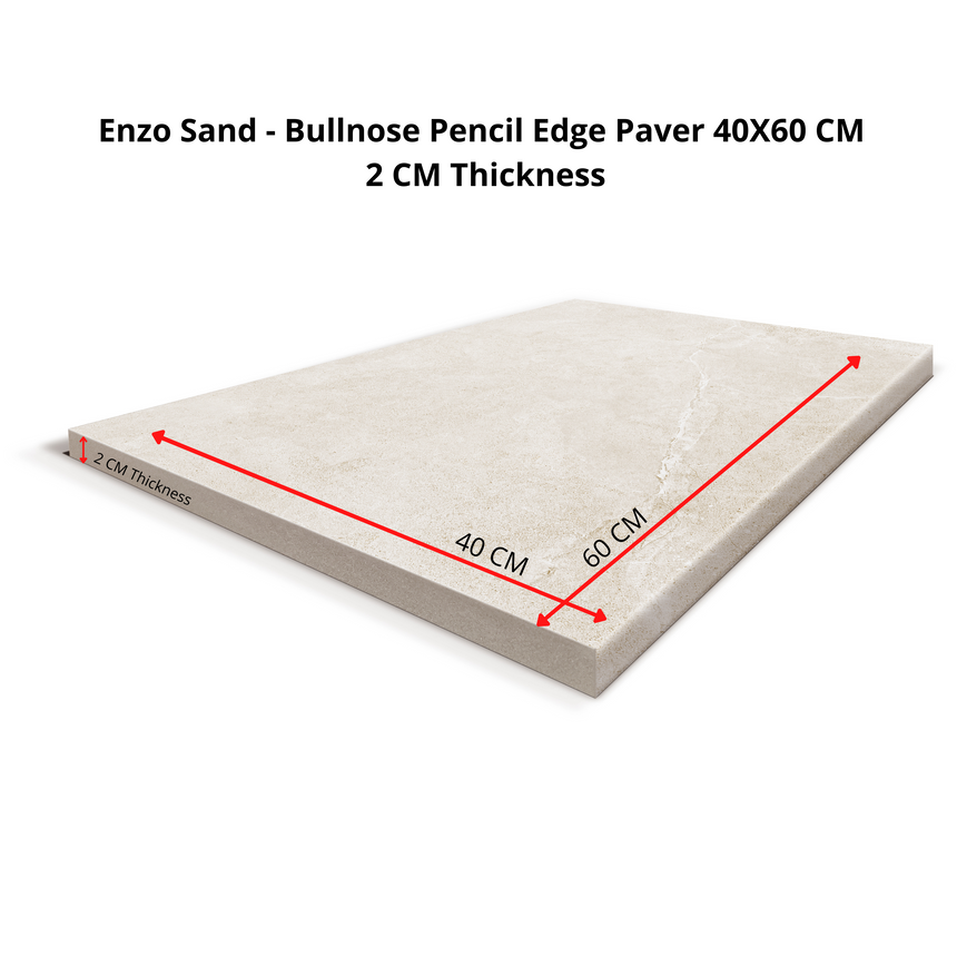 Enzo Sand Bullnose Pencil Edge 600x400mm Anti-Slip Stone Look Porcelain Tile