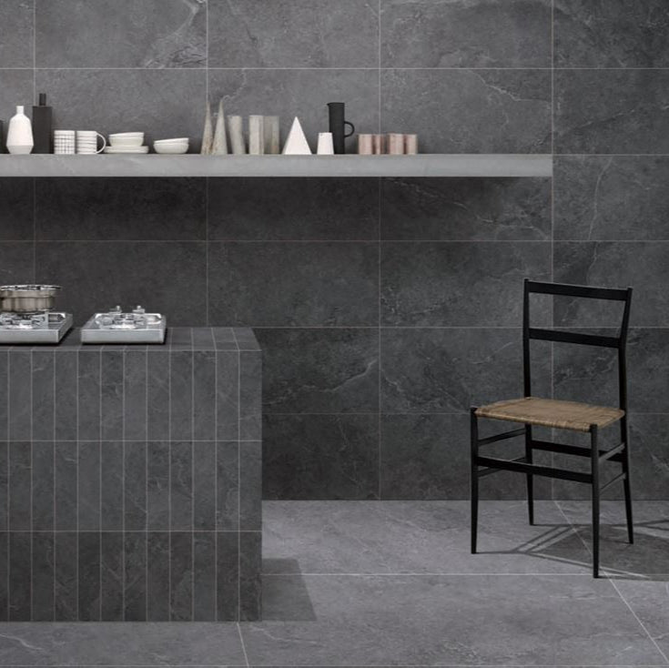 Enzo Coal SurfaceTec® 300x600mm Anti-Slip Stone Look Porcelain Tile