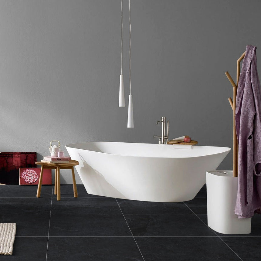 Enzo Coal Lappato 600x600mm Stone Look Porcelain Tile