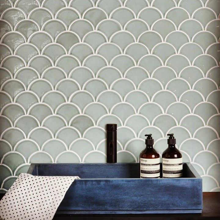 Fishscale Smoky Green Mosaic Gloss Tile 259x273