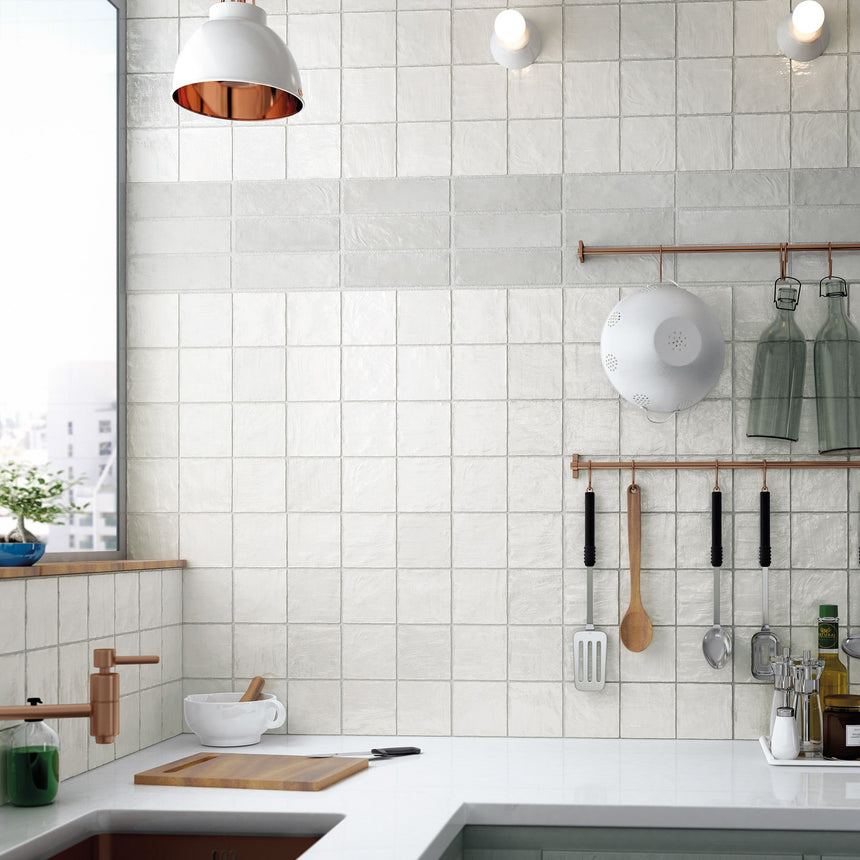 Iris White 100x100mm Spanish Small Square Ceramic Wall Tile