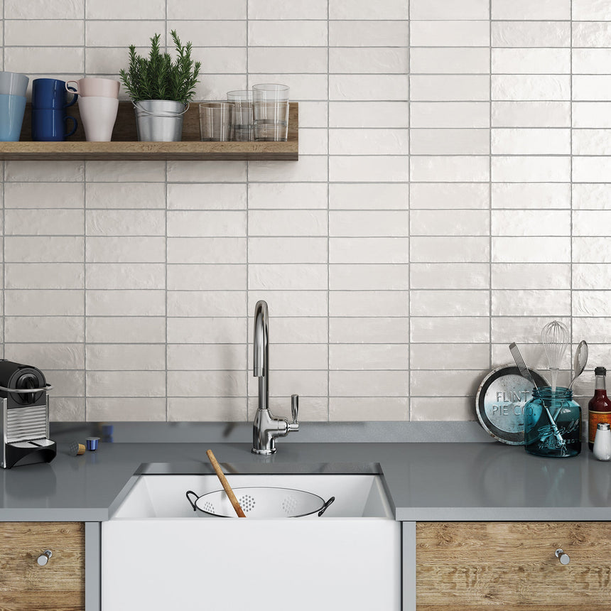 Iris White 200x65mm Spanish Ceramic Subway Wall Tile