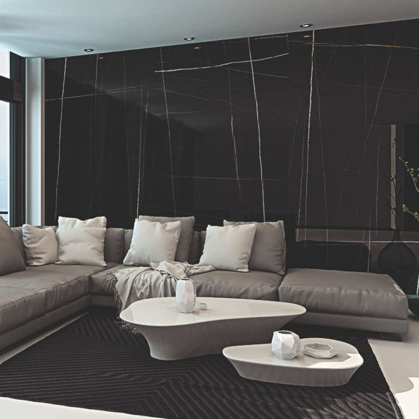 Superb Marble Marquina Black 600x600mm Marble Look Tile