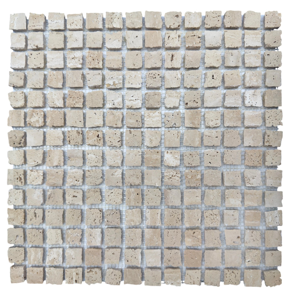 Mini Split Rome Natural Travertine Mosaic Tile Square Honed 305x305