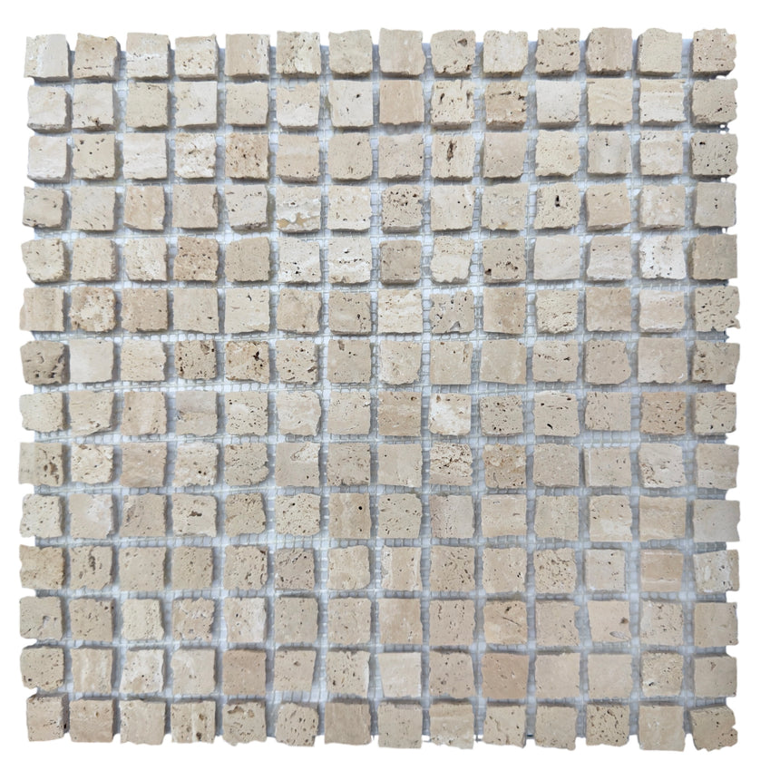 Mini Split Rome Natural Travertine Mosaic Tile Square Honed 305x305