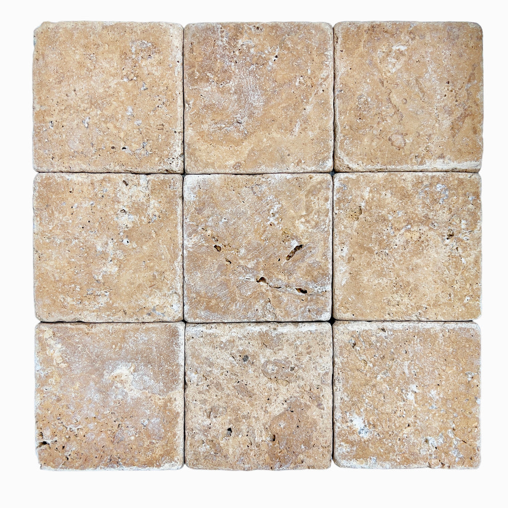 Noce Travertine Tumbled Natural Stone Square Tile 100x100mm