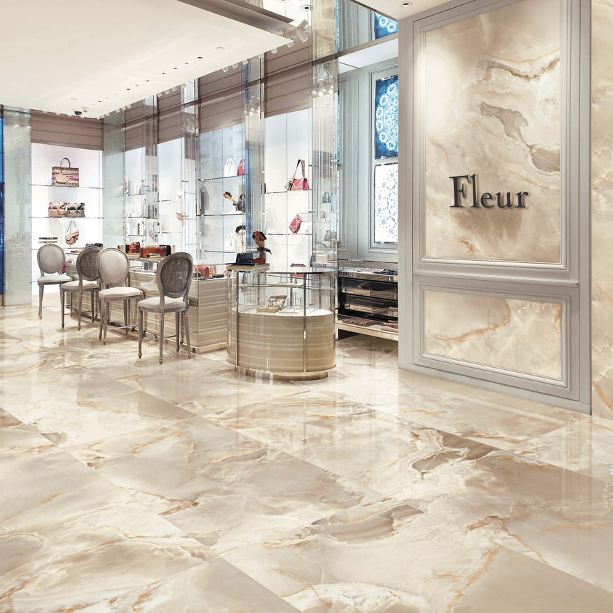 Onice Reale Amber 600x1200mm Polished Onyx Marble Look Porcelain Tile