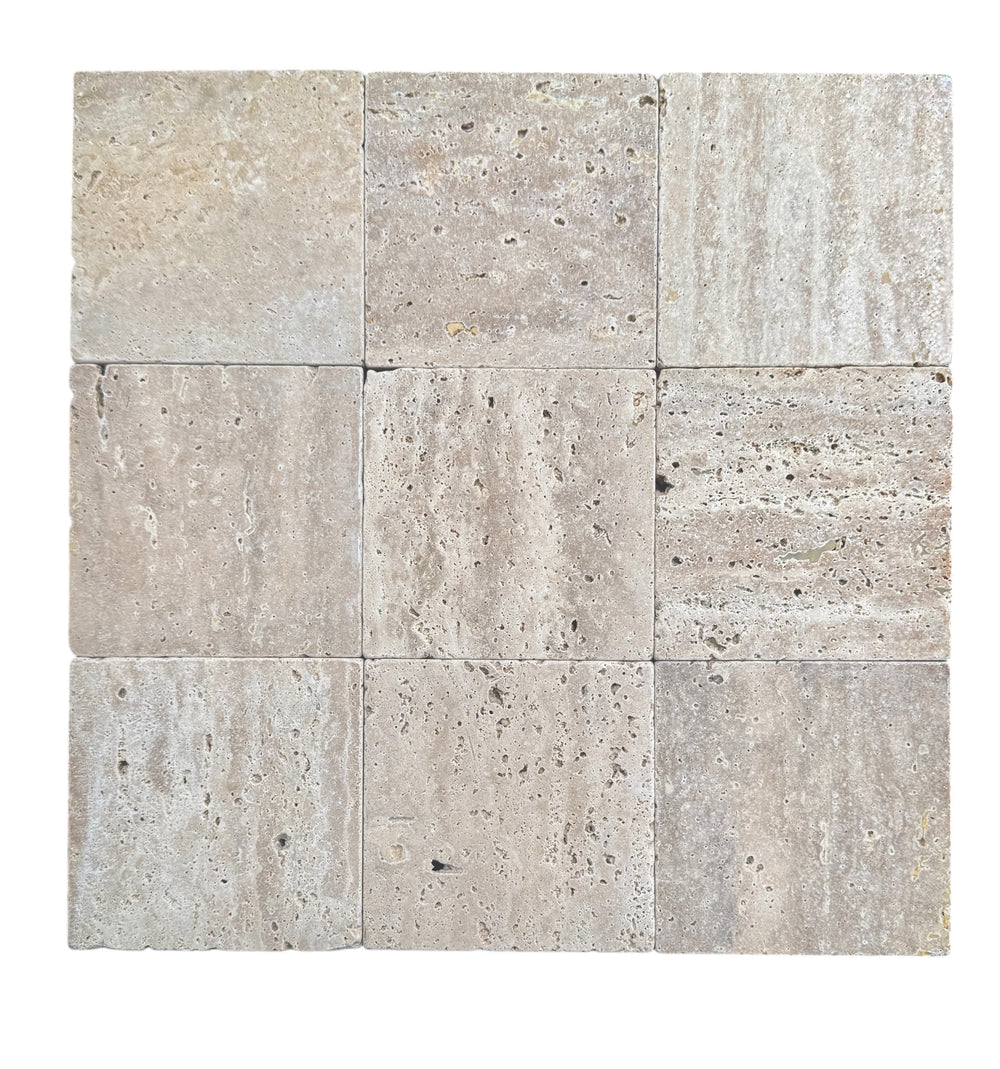 Rome Travertine Tumbled Natural Beige Square Tile 100x100mm