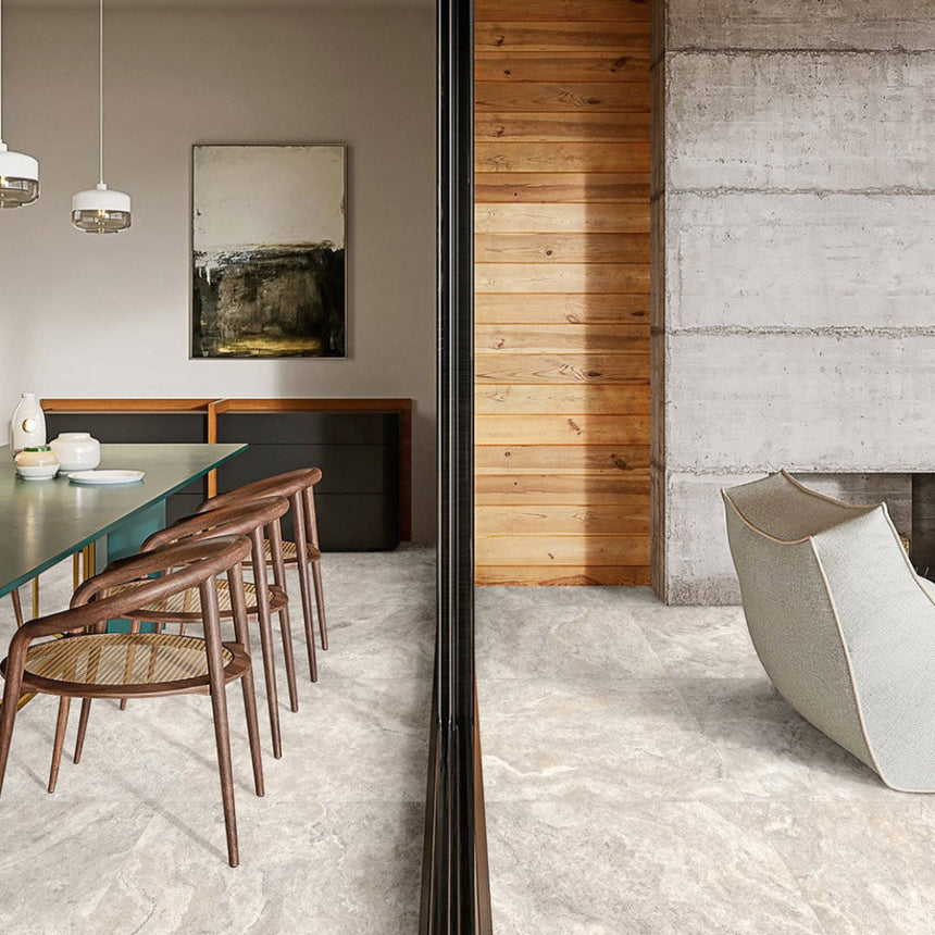 EarthCast Silver Travertine Look 600x600 Indoor/Outdoor Porcelain Tile