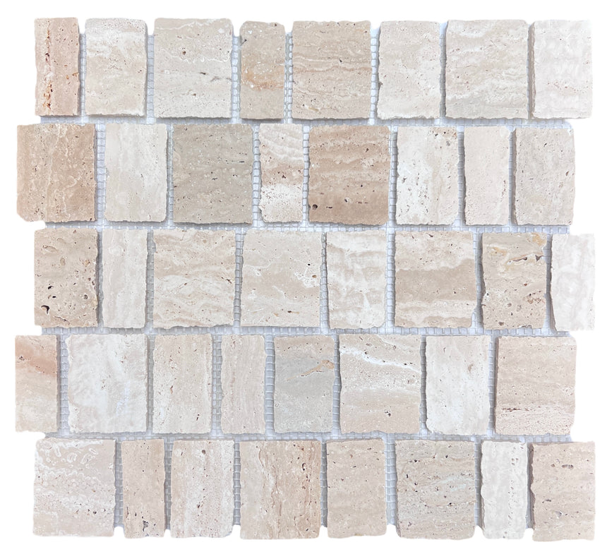 Split Rome Natural Travertine Mosaic Tile Honed 304x283