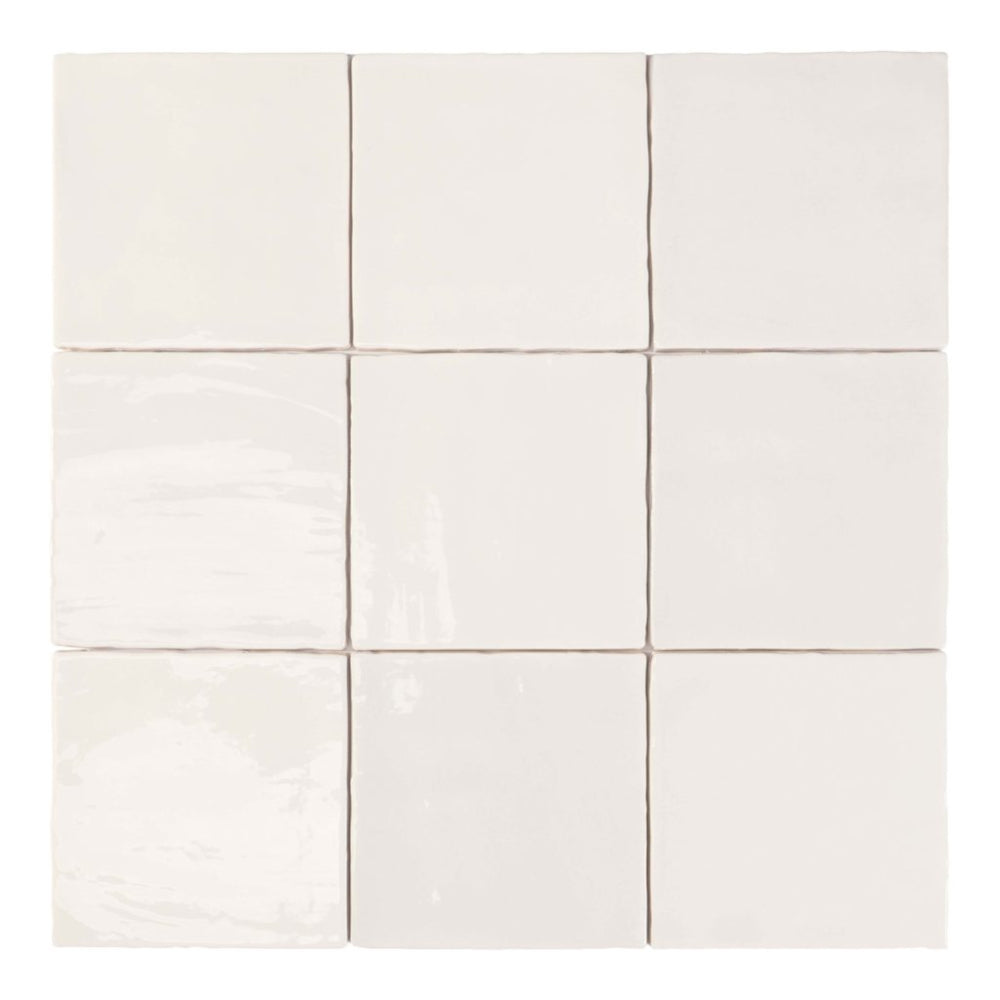 Tabarca Blanco Gloss 150x150mm Large Square Handmade Look White Tile