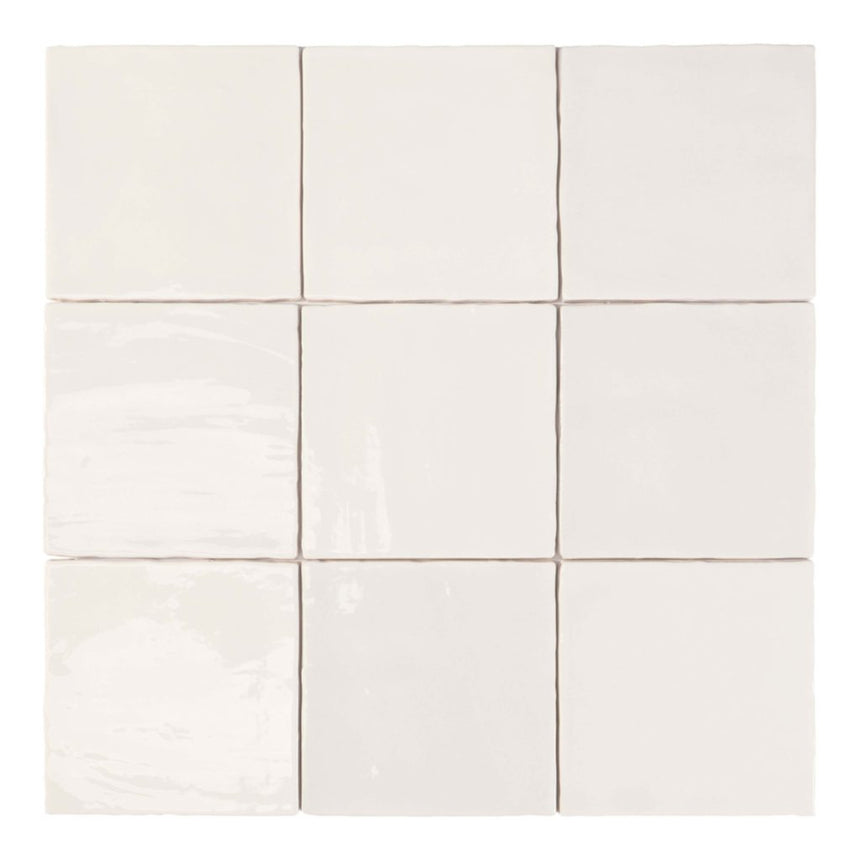 Tabarca Blanco Gloss 150x150mm Large Square Handmade Look White Tile