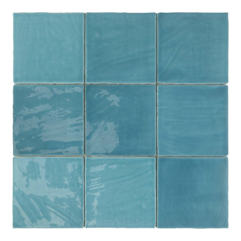 Tabarca Cielo Gloss 150x150mm Large Square Handmade Look Sky Blue Tile