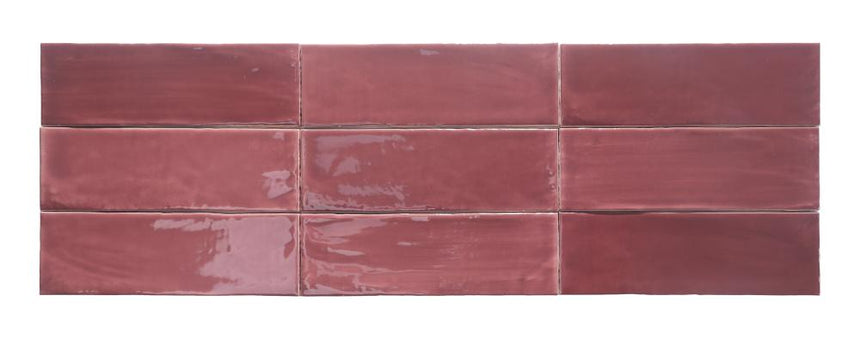 Tabarca Granate Gloss 75x230mm Handmade Look Red Subway Tile