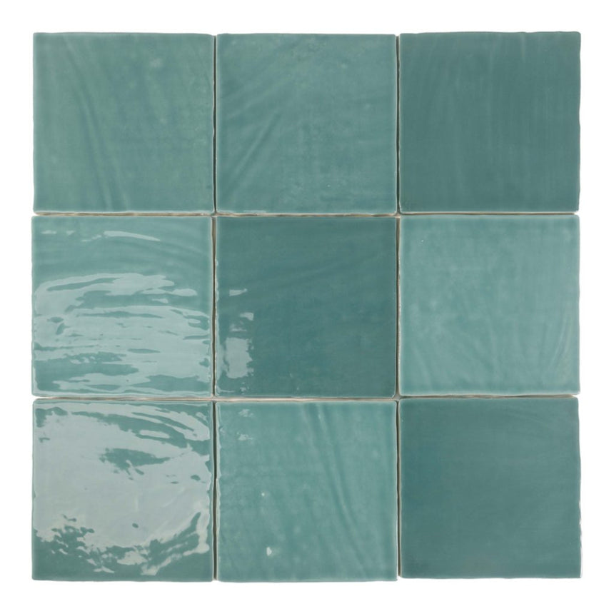 Tabarca Turquesa Gloss 150x150mm Large Square Handmade Look Turquoise Tile