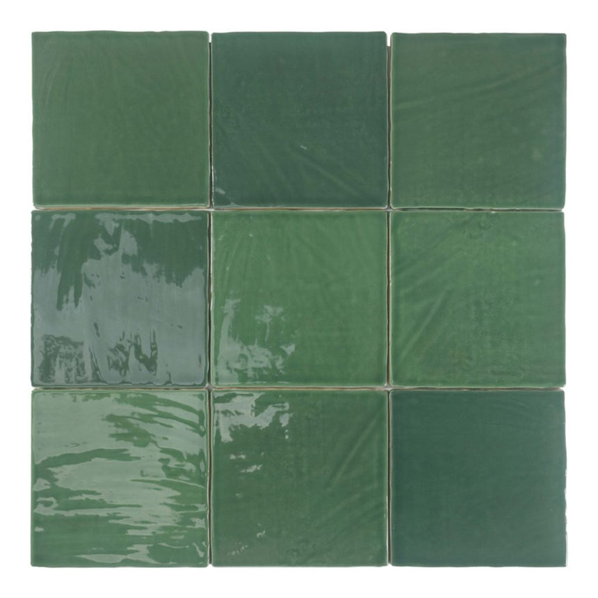 Tabarca Verde Gloss 150x150mm Large Square Handmade Look Green Tile