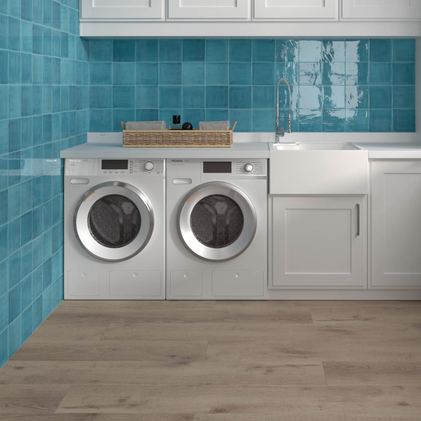 Tabarca Cielo Gloss 150x150mm Large Square Handmade Look Sky Blue Tile