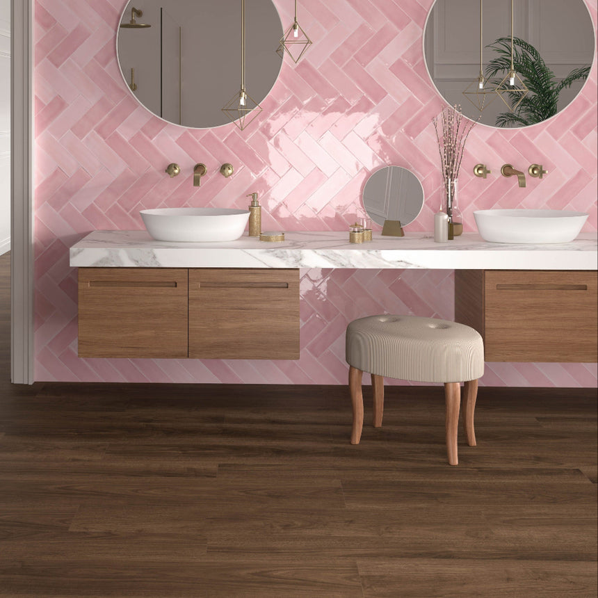 Tabarca Rosa Gloss 75x230mm Handmade Look Pink Subway Tile