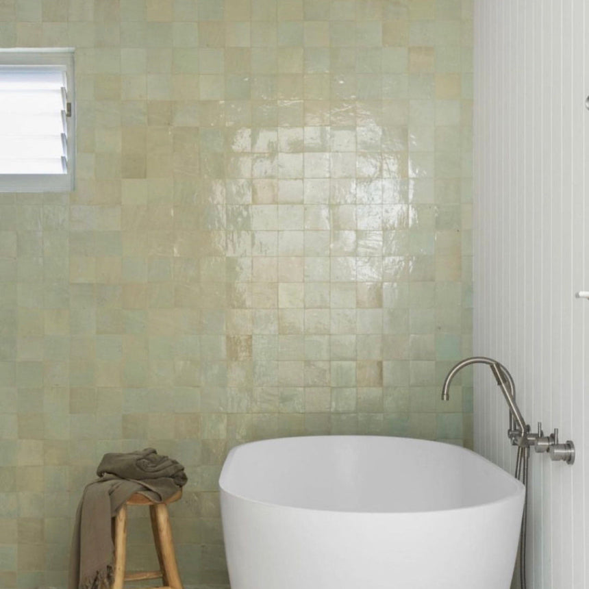 Zellige Vert pale Green 100x100 Terracotta Square Moroccan Handmade Tile