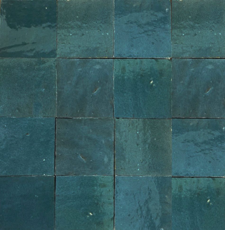 Zellige Atlas Petrole 100x100 Terracotta Square Moroccan Handmade Tile