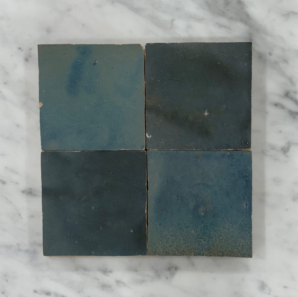 Zellige Bleu Jean 100x100 Terracotta Square Moroccan Handmade Tile