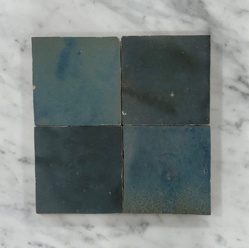 Zellige Bleu Jean 100x100 Terracotta Square Moroccan Handmade Tile