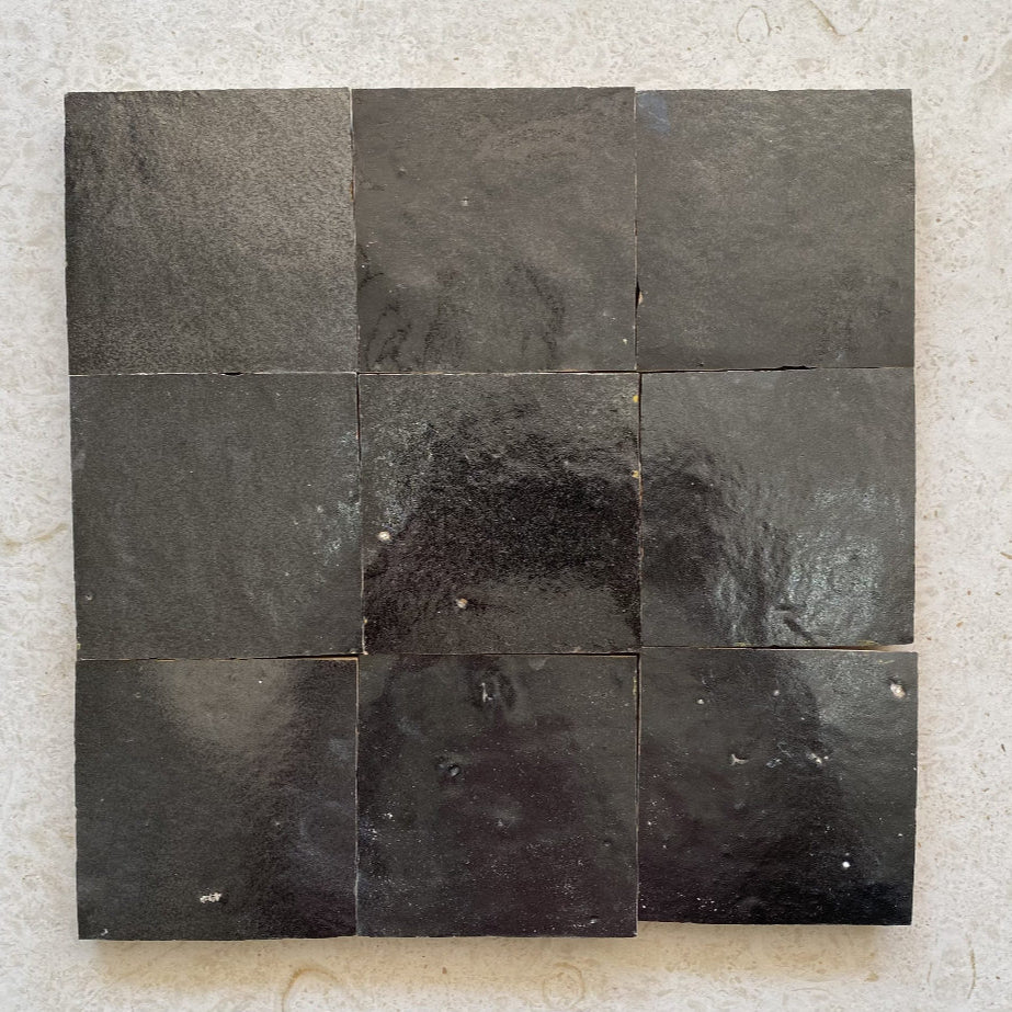 Zellige Noir Carbone 100x100 Terracotta Square Moroccan Handmade Tile