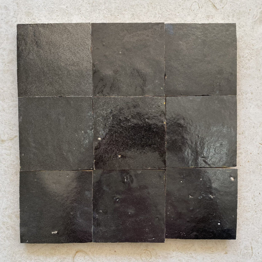 Zellige Noir Carbone 100x100 Terracotta Square Moroccan Handmade Tile