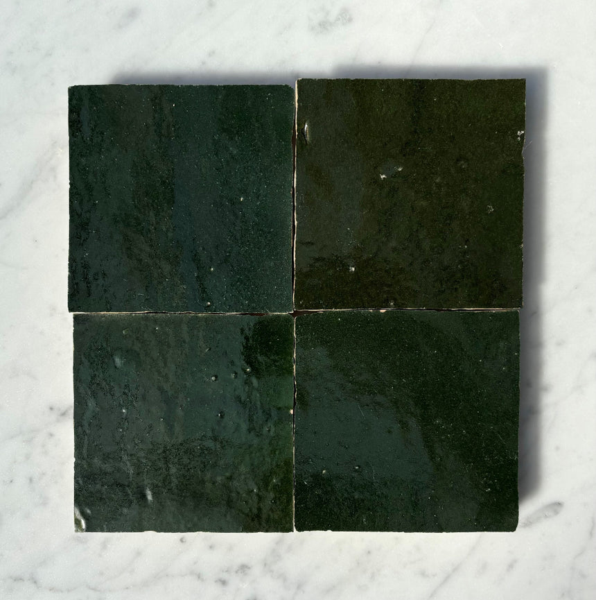 Zellige Vert Mousse 100x100 Terracotta Square Moroccan Handmade Tile