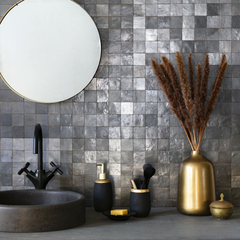 Zellige Noir Carbone 100x100 Terracotta Square Moroccan Handmade Tile