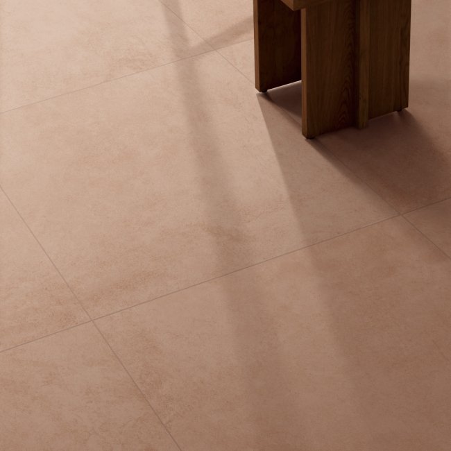 Venice Clay 600x600mm Matt Concrete Look Square Tile shown in a supplier lifestyle setting