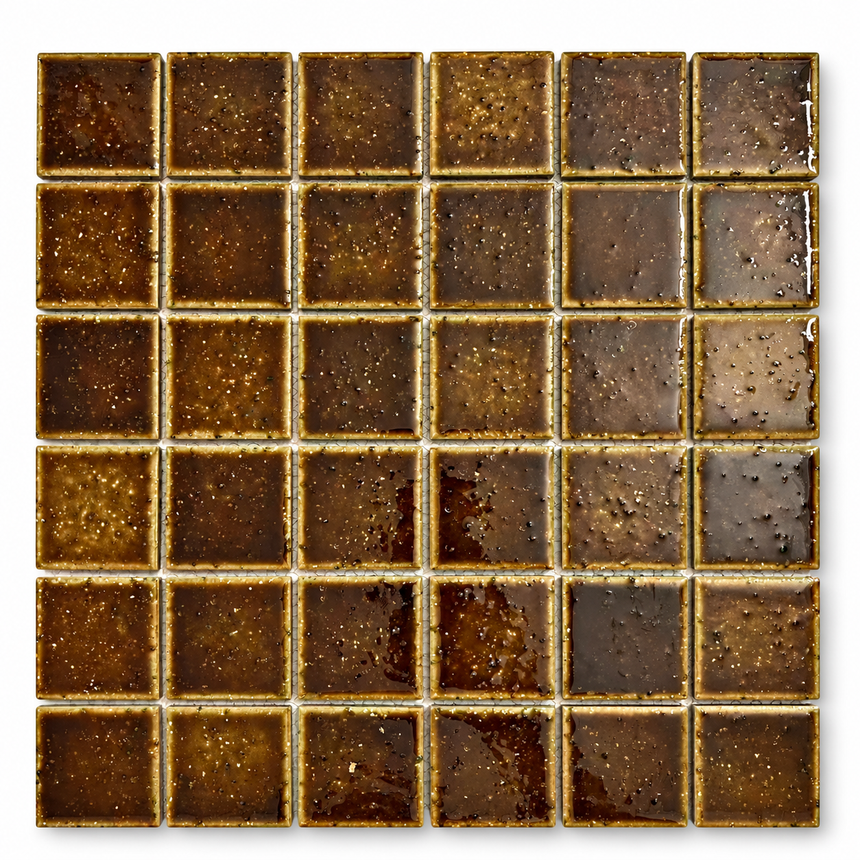 Tokyo Amber Gloss Textured Square Mosaic Tile full sheet
