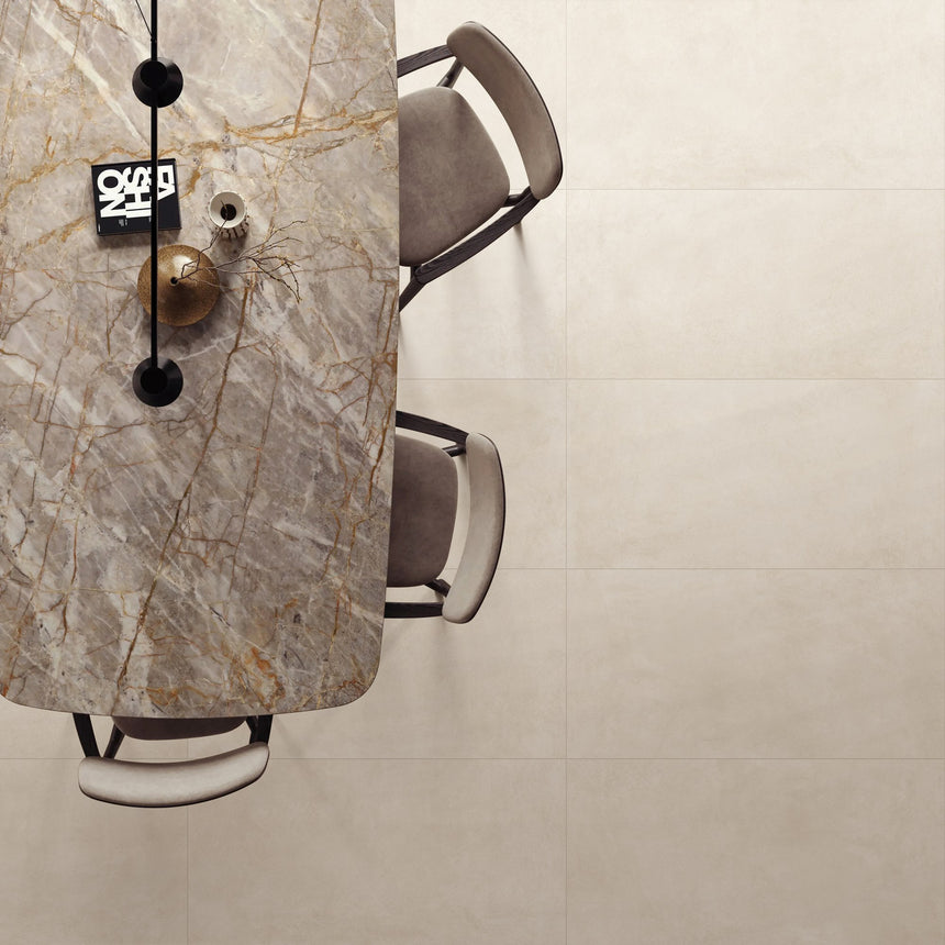 Venice Sabbia 600x1200mm Matt floor tiles beneath a dining table