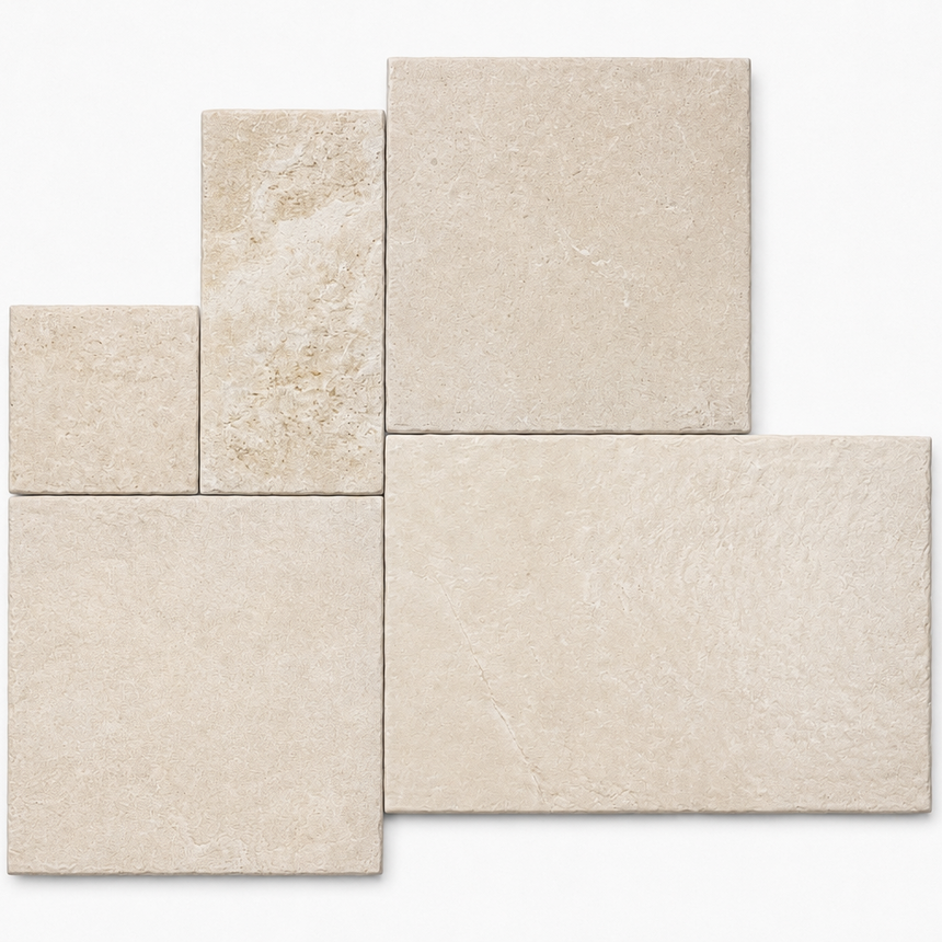 Noosa French Pattern Travertine Look Beige Matt Porcelain Tile