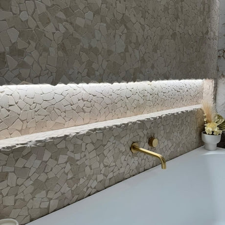 Crazy Botticino Tumbled 300x300mm Natural Marble Mosaic