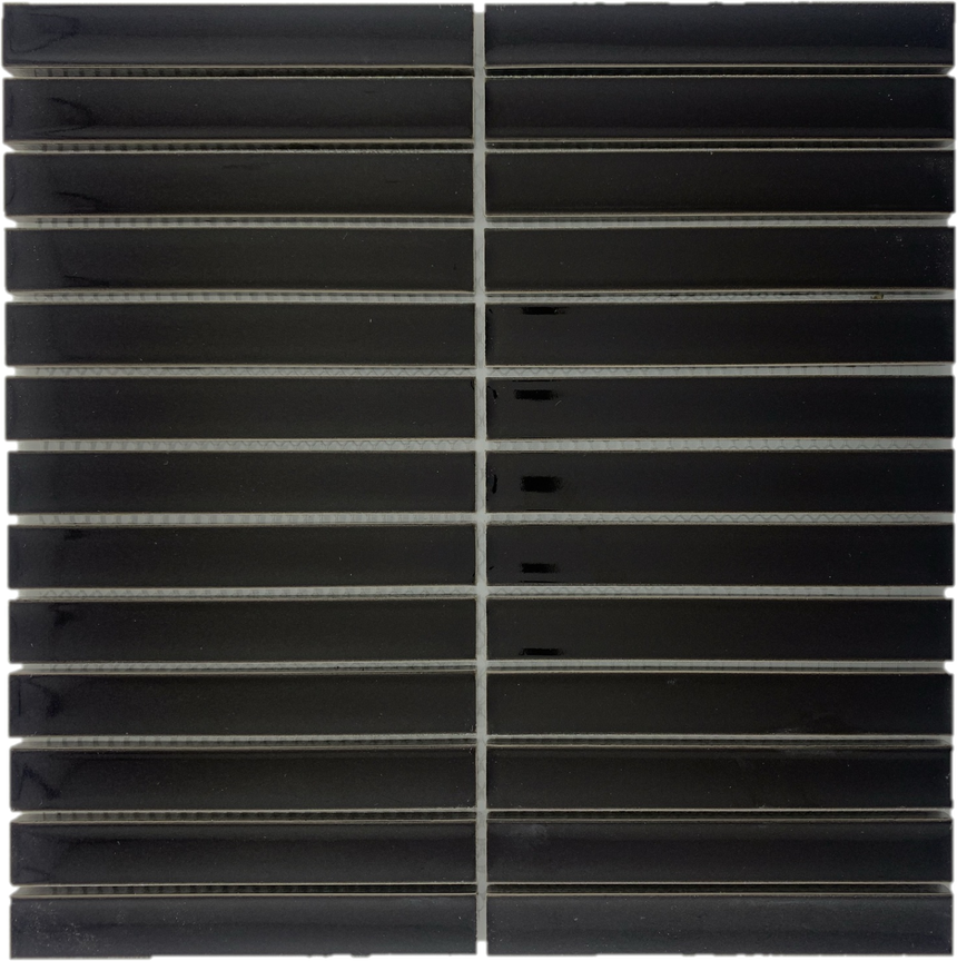 Concave Black Stack Mosaic Tile Gloss 299x296