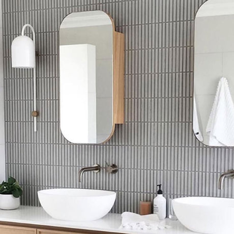Concave Light Grey Stack Mosaic Tile Gloss 296x299