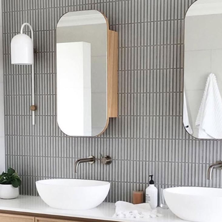 Concave Light Grey Stack Mosaic Tile Gloss 296x299