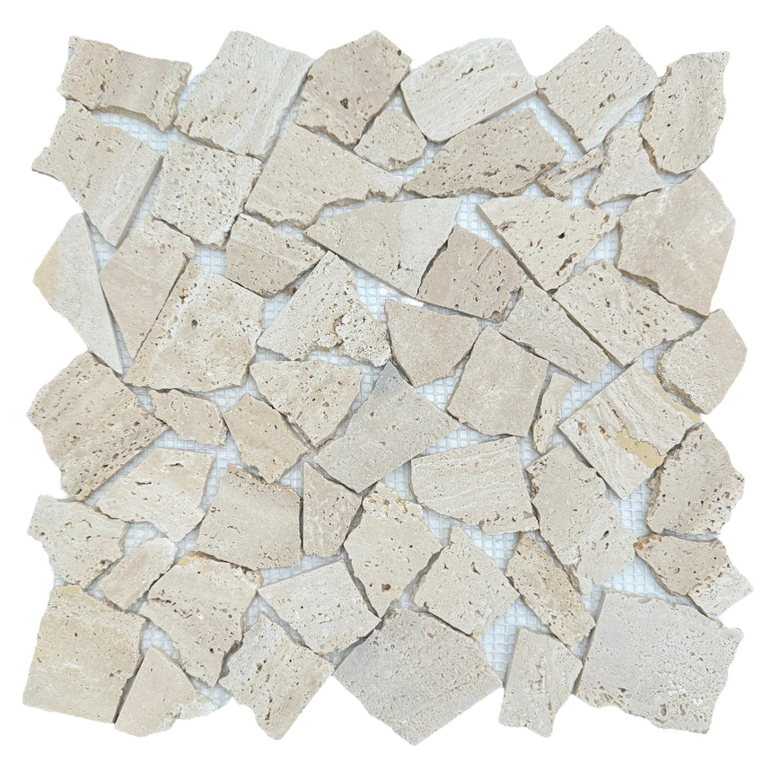 Rome Natural Travertine Crazy Paving Mosaic Tile Honed 305x305