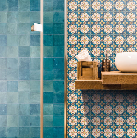 Marlow True Turquoise Matte 115x115mm Encaustic Look Tile