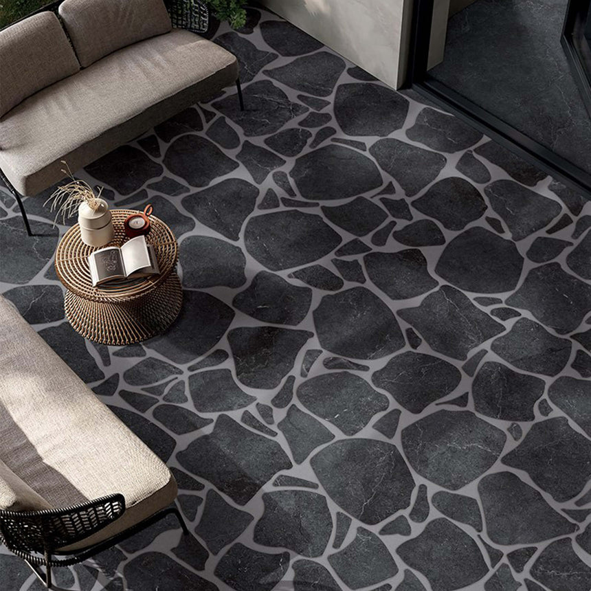 Enzo Coal SurfaceTec® Set Crazy Pave Anti-Slip Stone Look Porcelain Tile